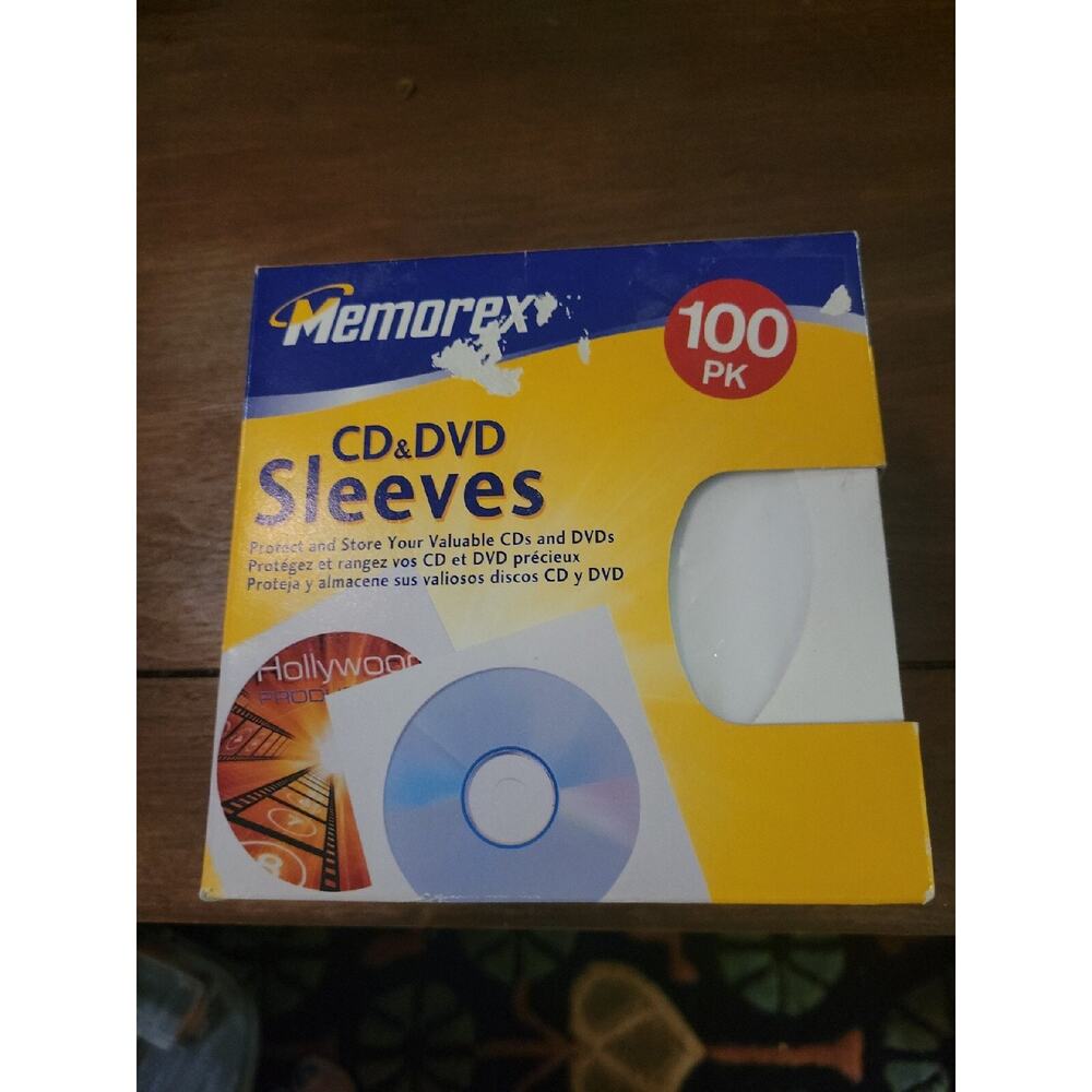 Memorex CD & DVD SLEEVES 100 PK White w/ Clear Window- New Open Box